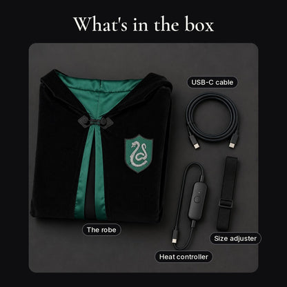 In the box: folded robe, USB-C cable, heat controller and size adjuster